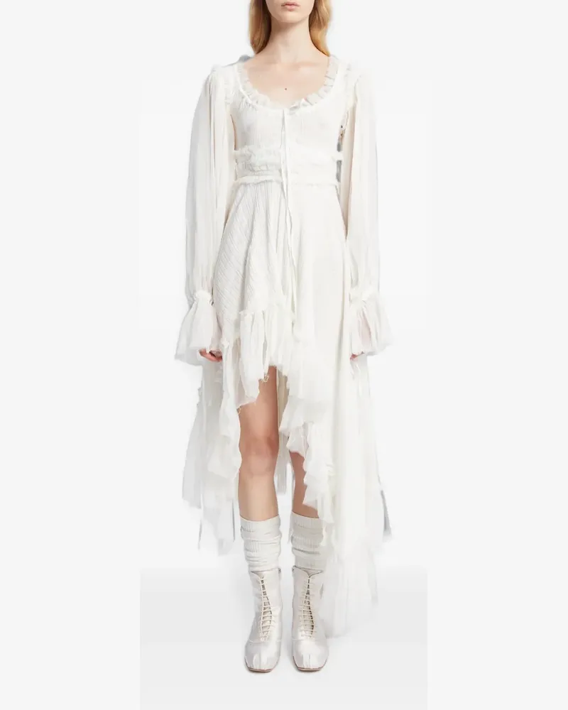 Ann Demeulemeester Giti ruffled asymmetric dress - Weiß Weiß
