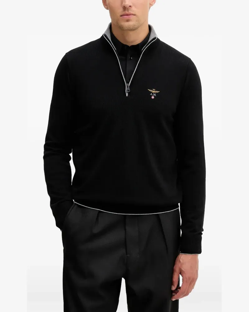 Aeronautica Militare zip-up embroidered sweater - Schwarz Schwarz