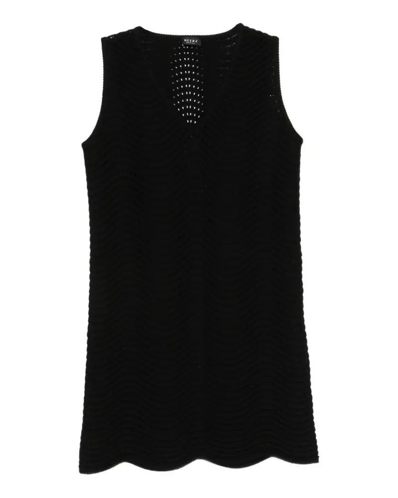 NEERA V-neck textured mini dress - Schwarz Schwarz