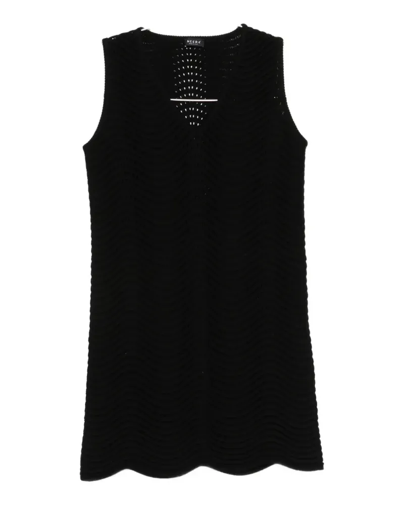 NEERA V-neck textured mini dress - Schwarz Schwarz