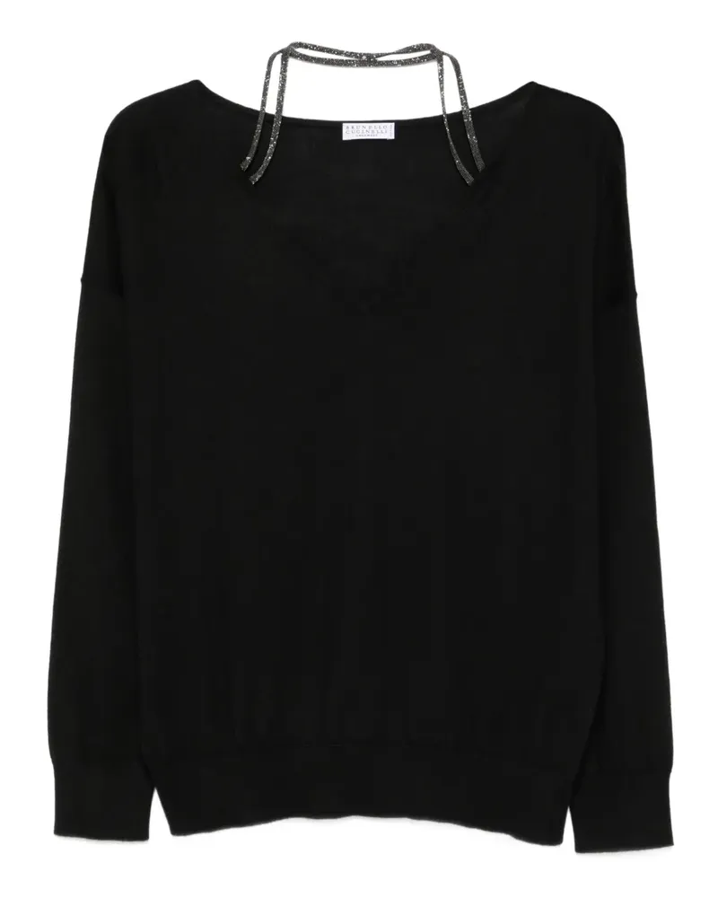 Brunello Cucinelli Verzierter Pullover mit V-Ausschnitt - Schwarz Schwarz