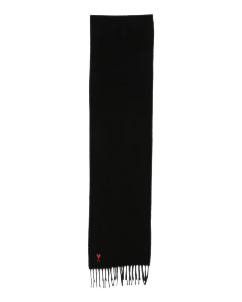 AMI Paris black wool scarf with Ami de Coeur - Schwarz Schwarz