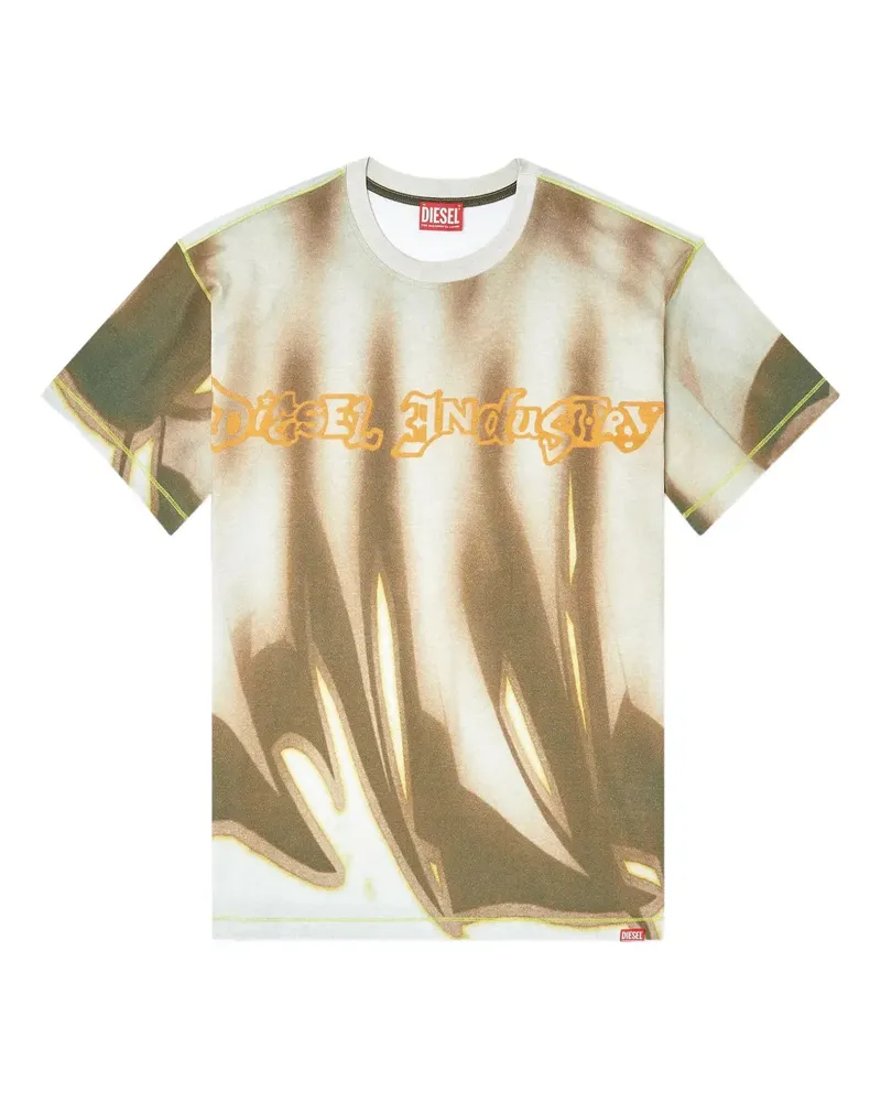 Diesel T-Shirt mit Flammen-Print - Grün Grün