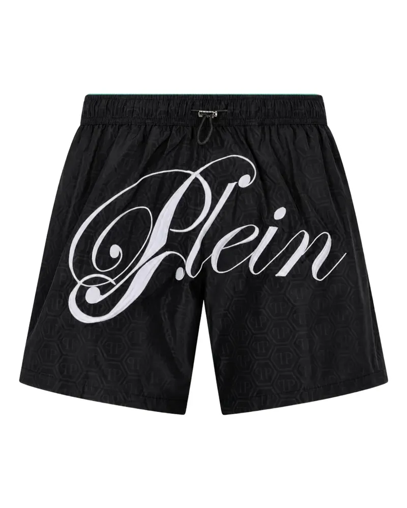 Philipp Plein Badeshorts mit Monogrammmuster - Schwarz Schwarz