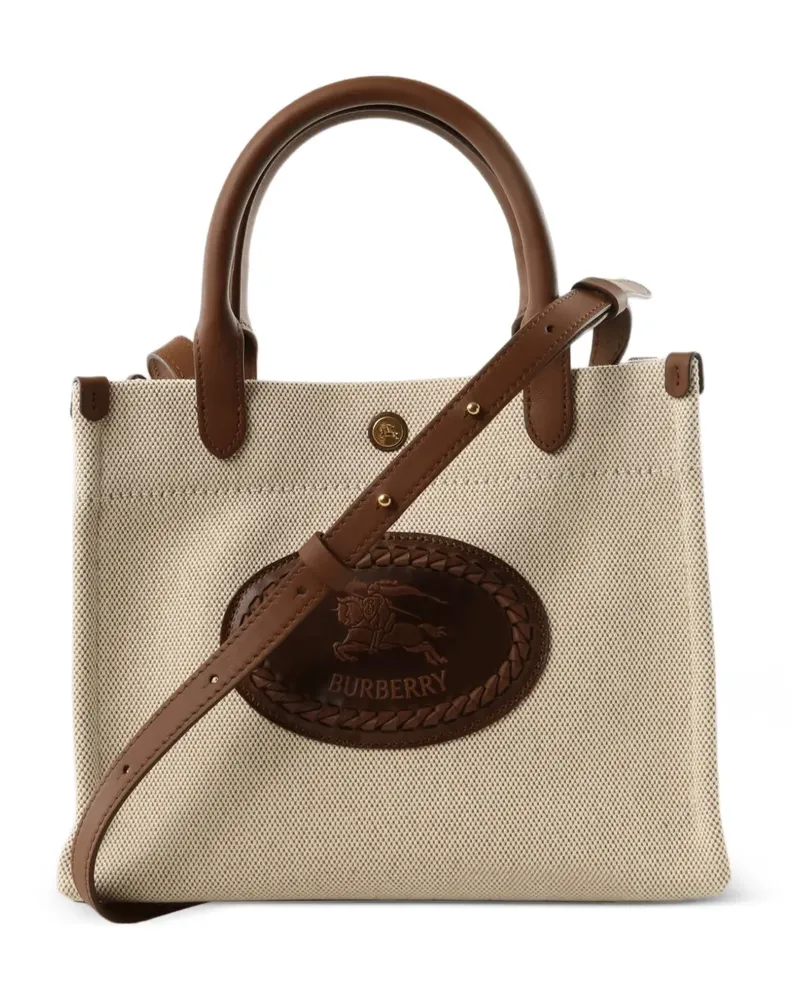 Burberry mini Clovelly logo-patch leather-trim tote bag - Nude Nude
