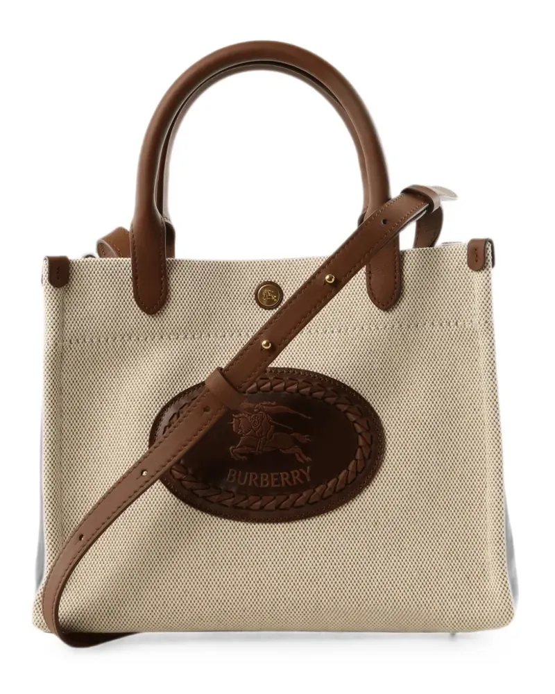 Burberry mini Clovelly logo-patch leather-trim tote bag - Nude Nude