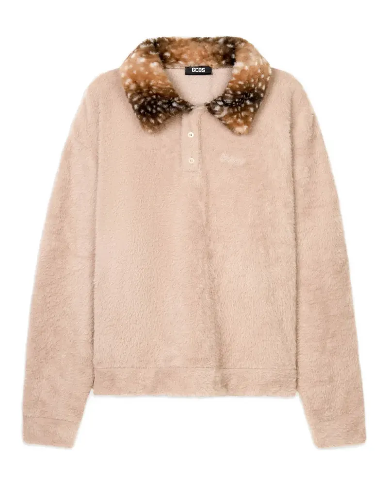 GCDS Langärmeliges Poloshirt aus Faux Fur - Nude Nude