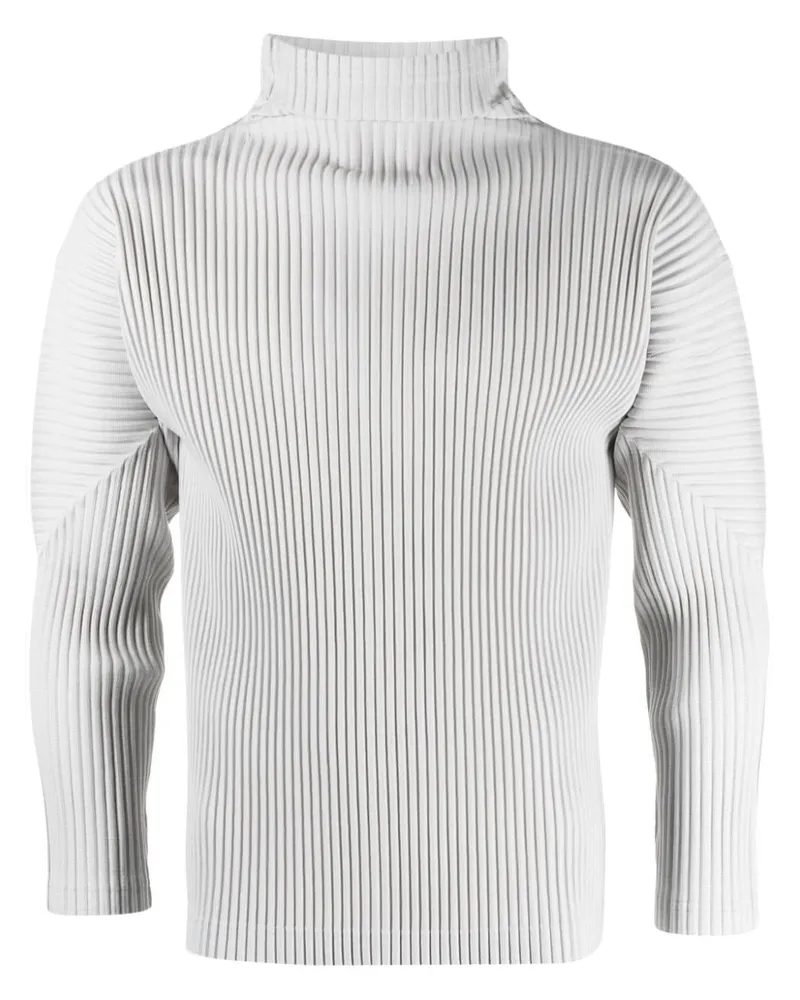 Issey Miyake Plissiertes T-Shirt mit Stehkragen - Grau Grau