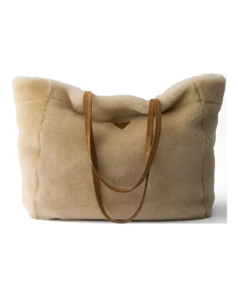 Prada large shearling tote bag - Nude Nude