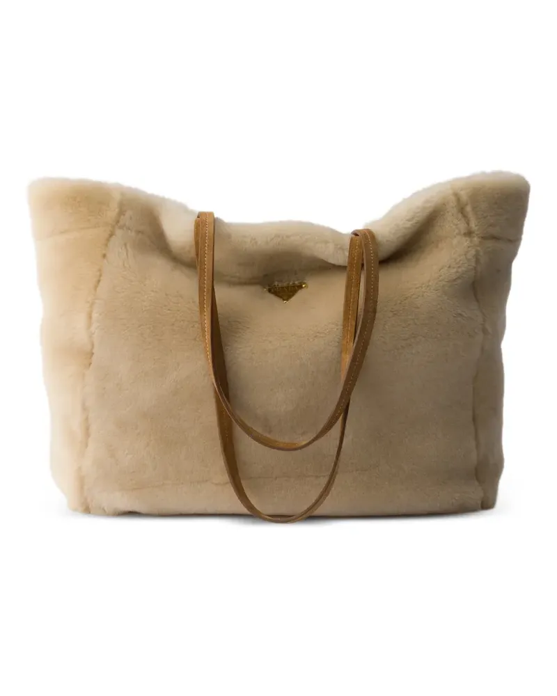 Prada large shearling tote bag - Nude Nude