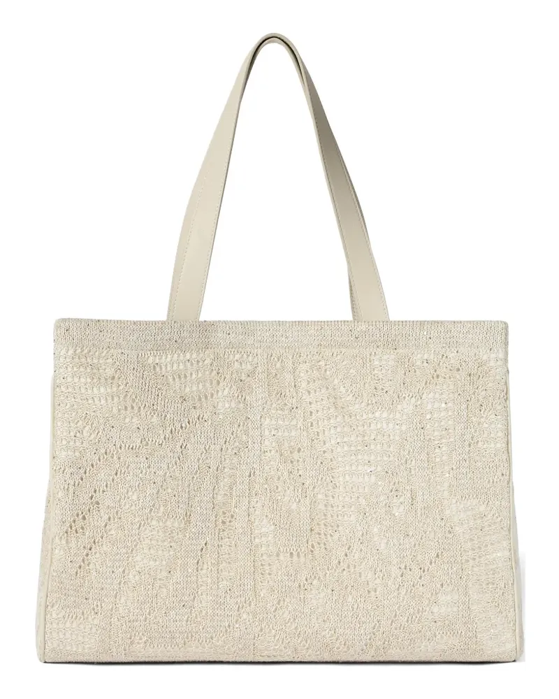 Brunello Cucinelli Tote Bag aus Leinen-Baumwoll-Strick mit „Dazzling Water Lilies“-Design - Nude Nude
