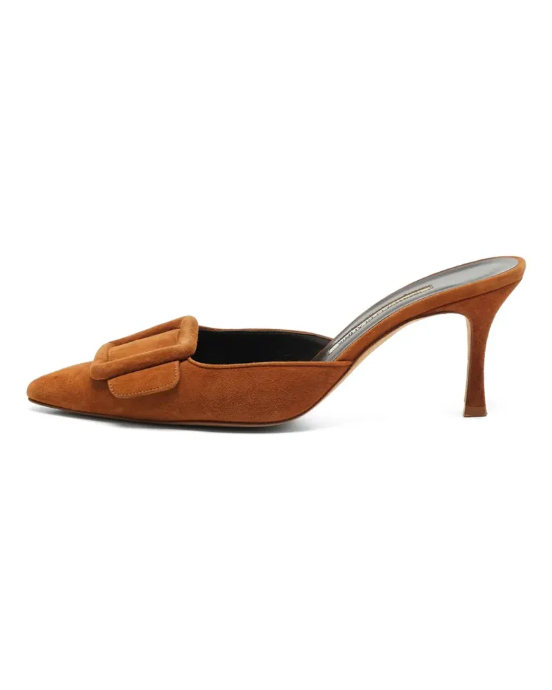 Manolo Blahnik 37.5 Maysale Mules mit Schnalle - Braun Braun