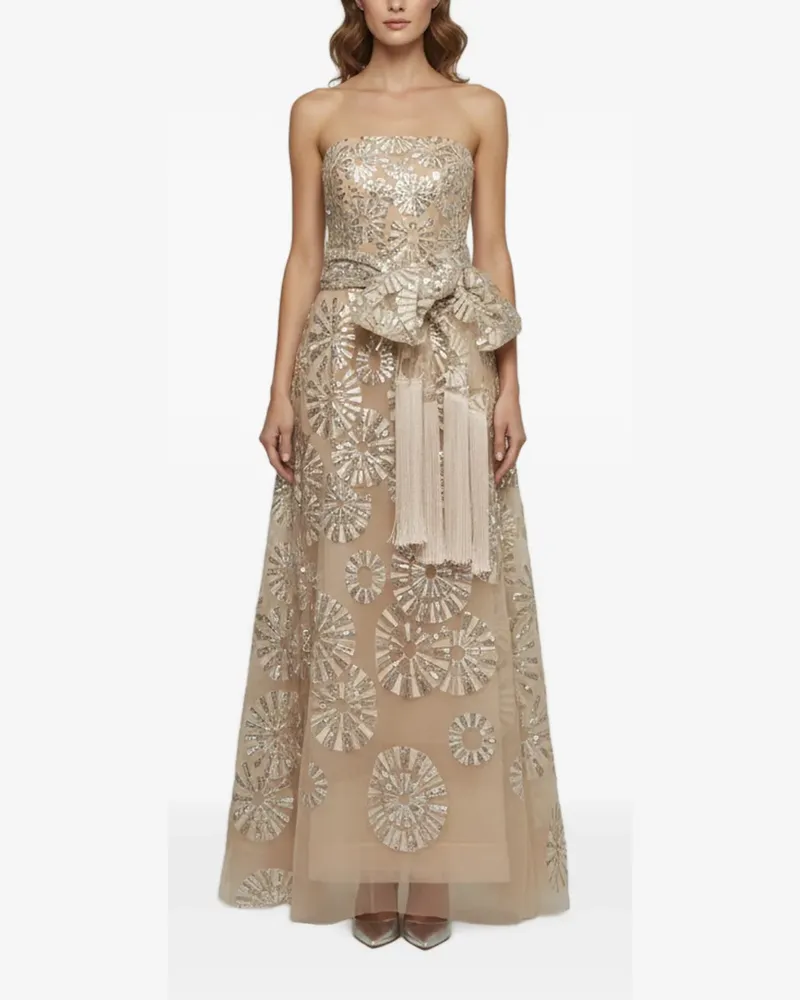 Elie Saab sequin-embroidered strapless maxi dress - Nude Nude