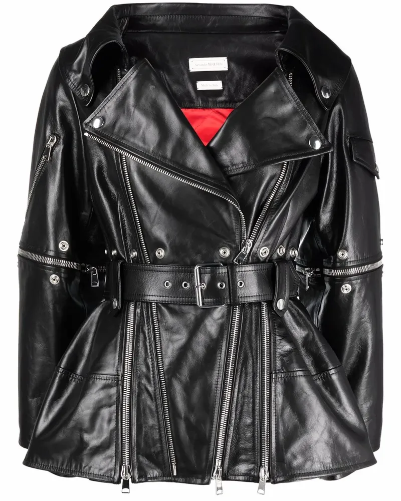 Alexander McQueen Bikerjacke mit Gürtel - Schwarz Schwarz