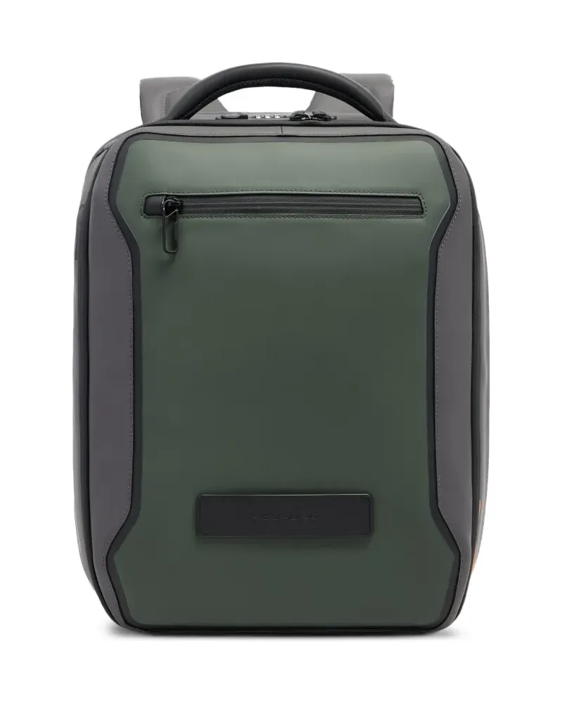 Piquadro Erweiterbarer Rucksack mit Logo-Patch - Grün Grün