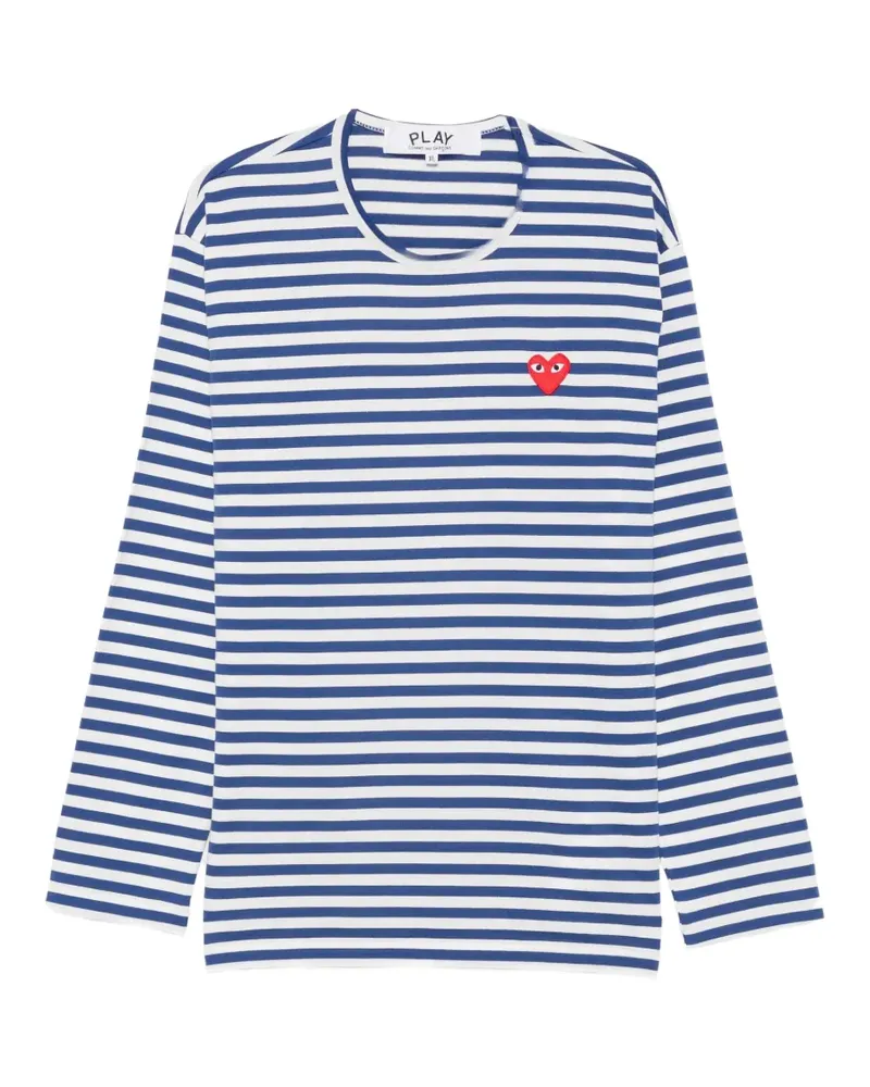 Comme des Garçons Gestreiftes T-Shirt mit Herz-Patch - Weiß Weiß