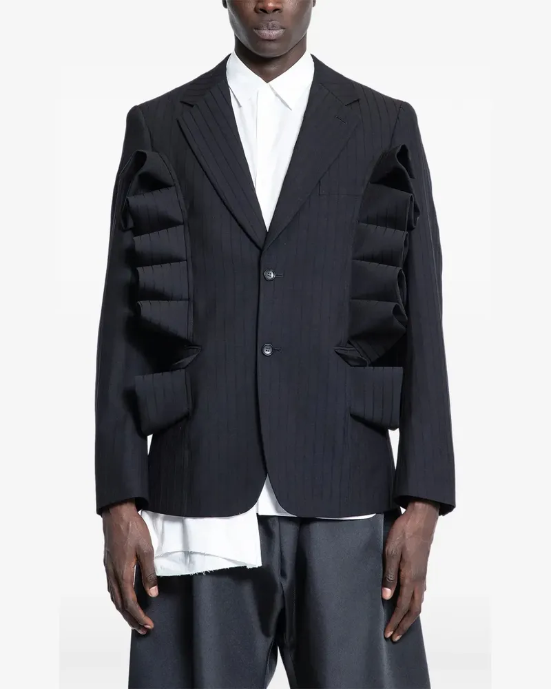Comme des Garçons Gerüschter Blazer mit Nadelstreifen - Schwarz Schwarz