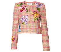Tweed-Blazer mit aufgestickten Blumen