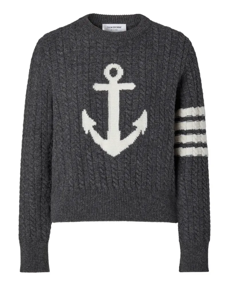 Thom Browne 4-Bar Intarsien-Pullover aus Merinowolle - Grau Grau