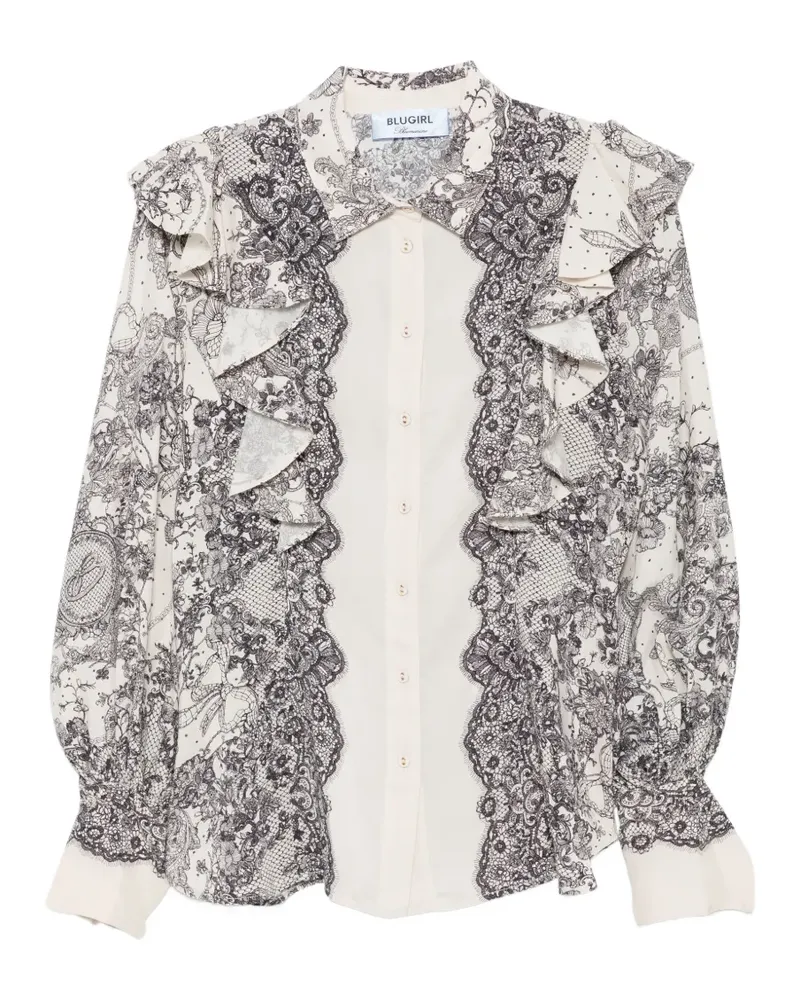 Blumarine lace-print shirt - Nude Nude