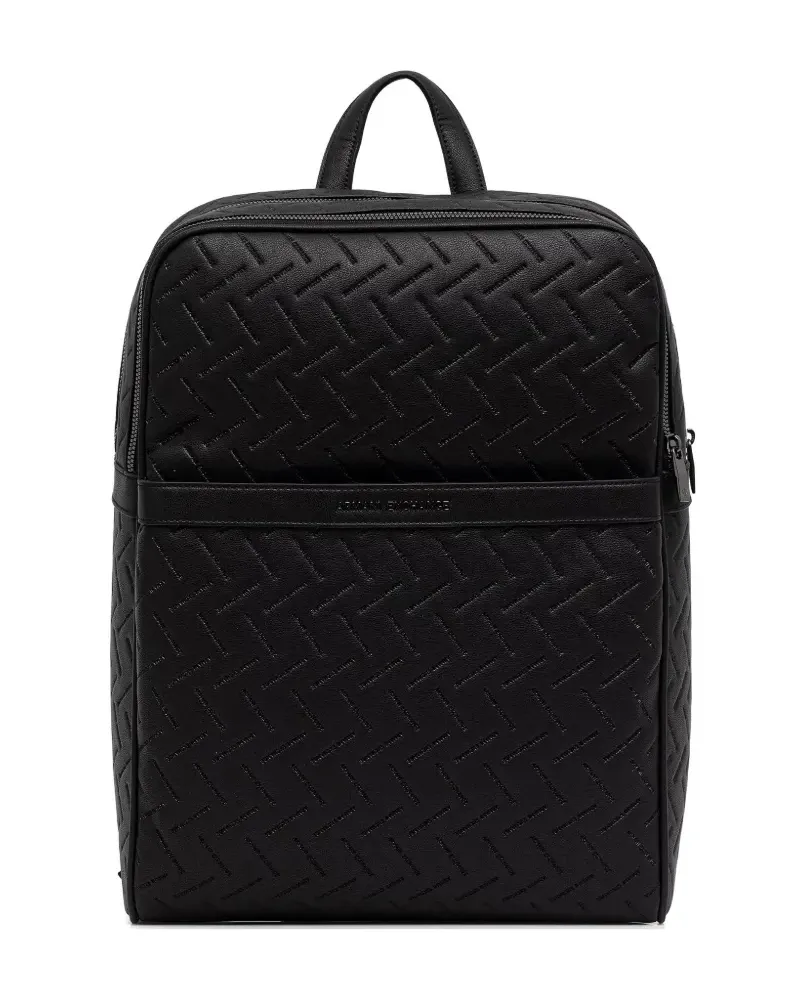 Armani Exchange embossed-logo grained-effect backpack - Schwarz Schwarz
