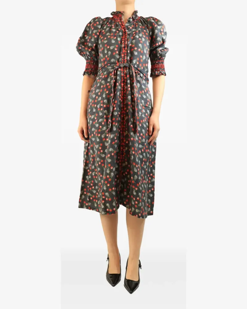 MUZUNGU Sisters Gürtel-Midikleid mit Kirschen-Print - Grau Grau