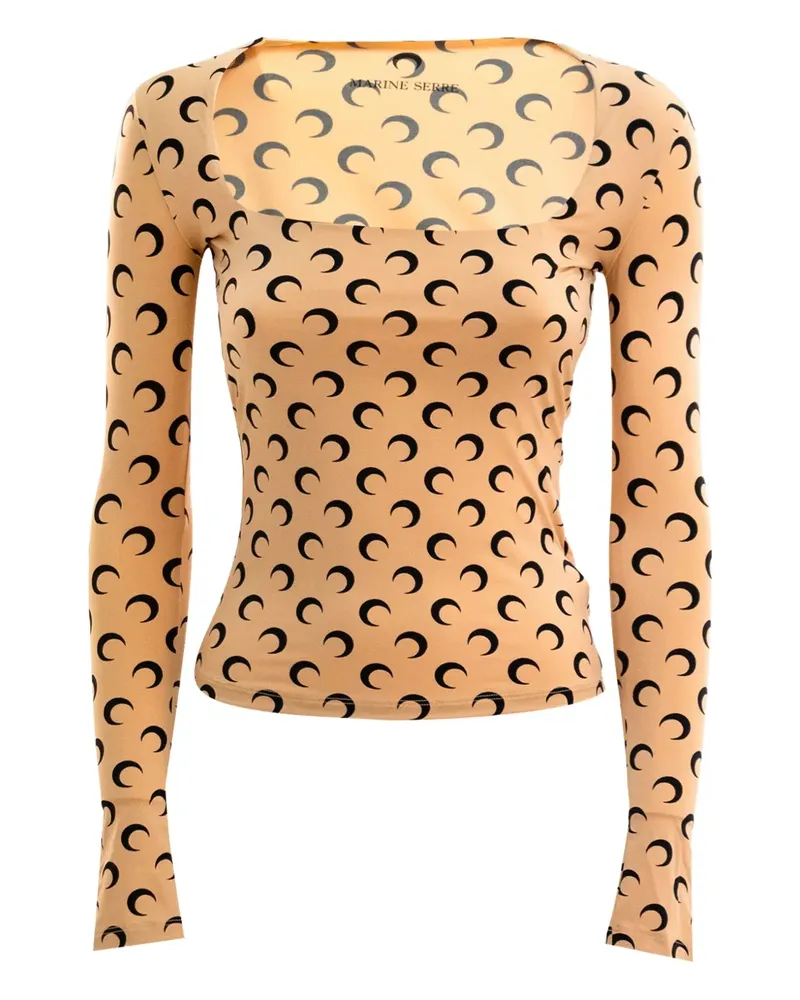 Marine Serre Langarmshirt mit Mond-Print - Nude Nude