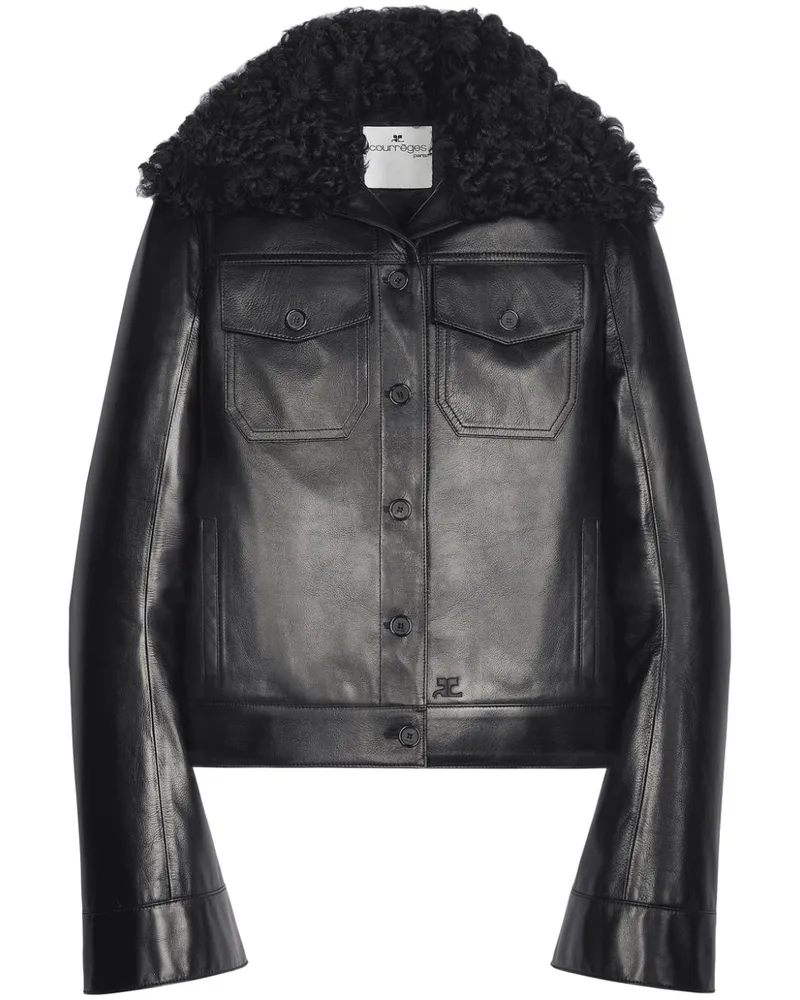Courrèges Lederjacke mit Shearling-Kragen - Schwarz Schwarz