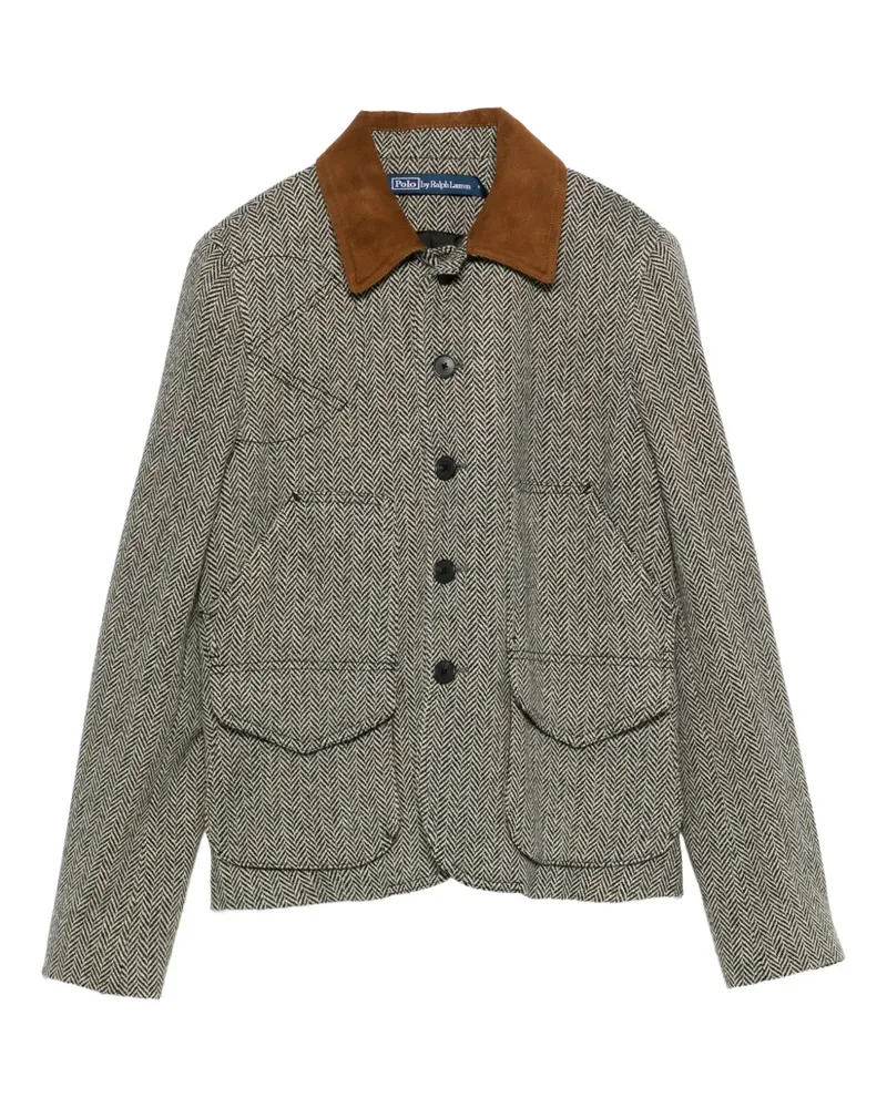 Ralph Lauren suede-trim herringbone jacket - Schwarz Schwarz