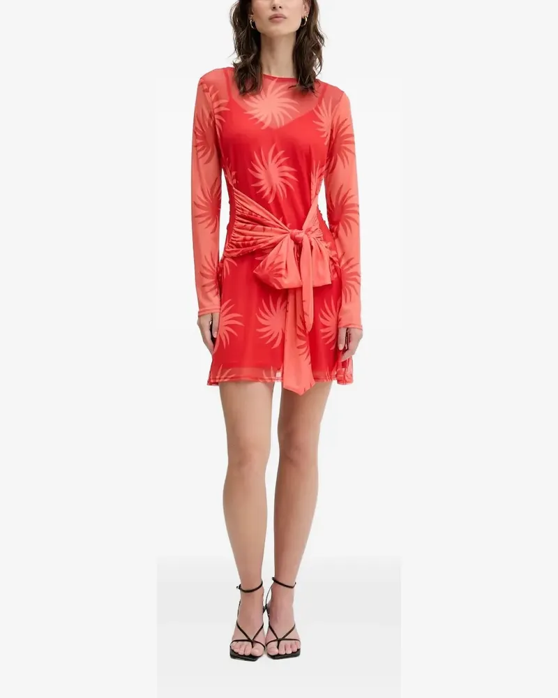 Never Fully Dressed mesh geometric-print tie-front mini dress - Rot Rot