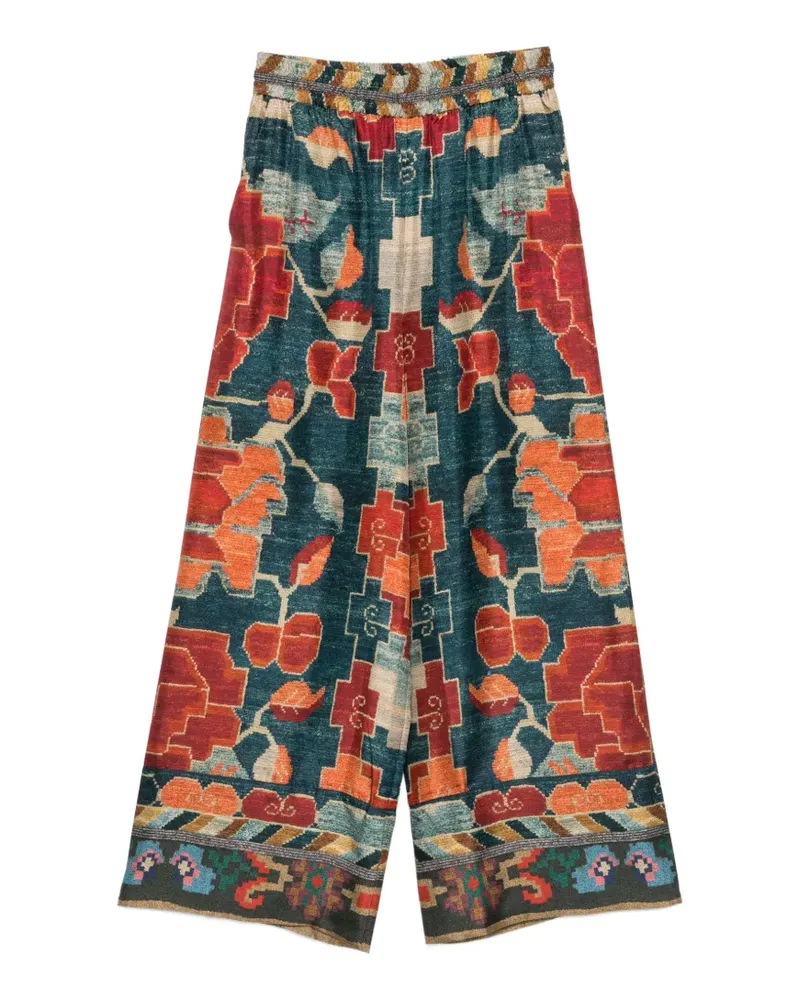 Pierre-Louis Mascia geometric-print wide-leg pants - Grün Grün