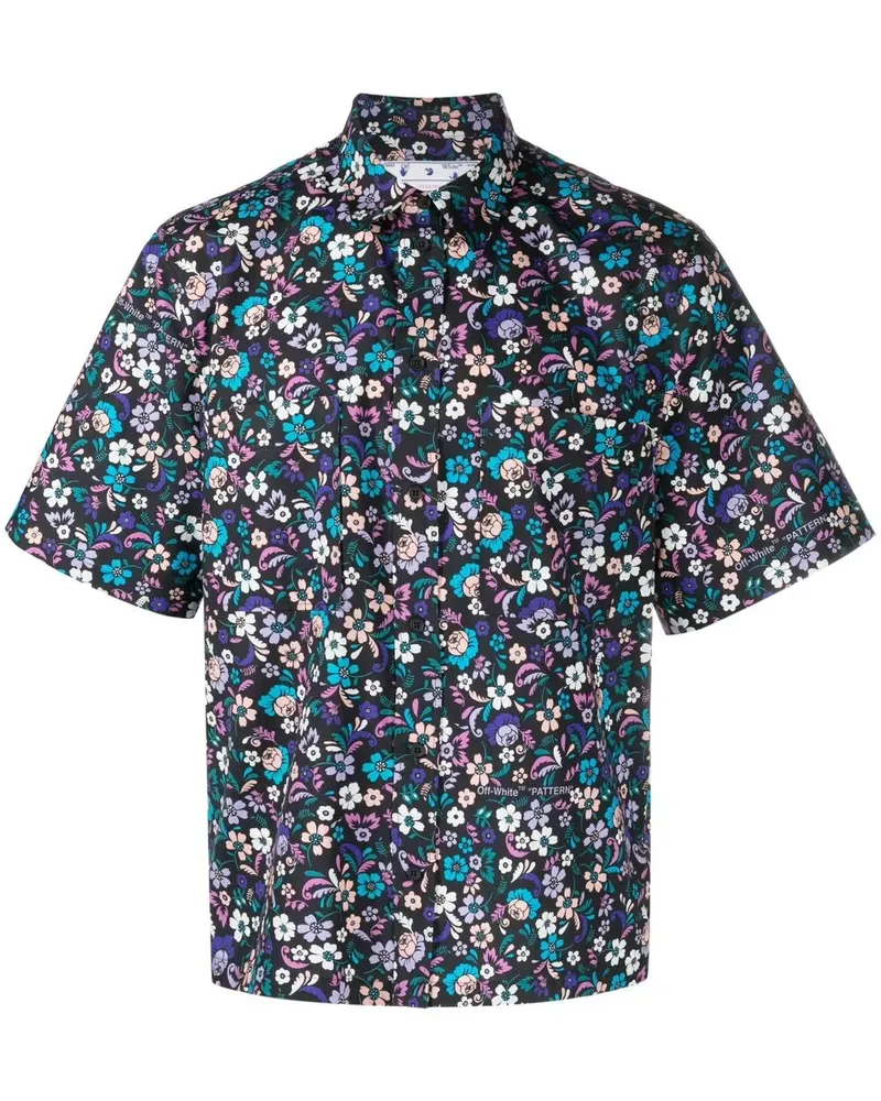 OFF-WHITE Hemd mit Flowers Summer-Print - Schwarz Schwarz