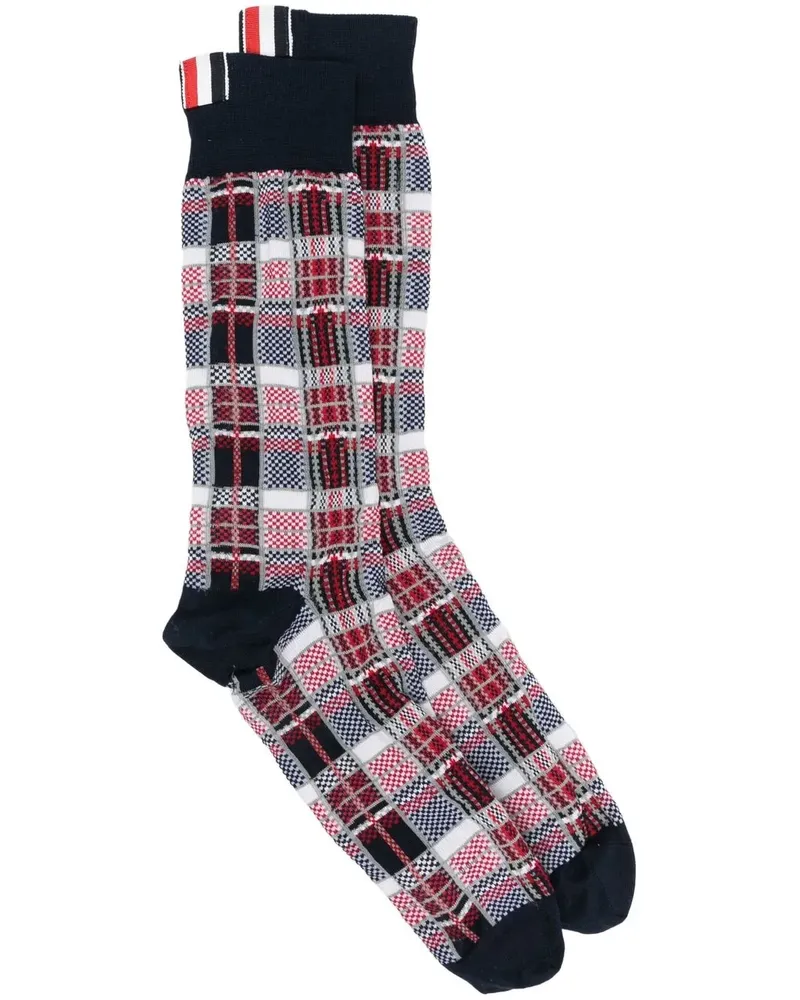 Thom Browne Karierte Socken mit Logo-Patch - Rot Rot