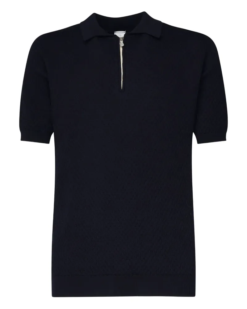 Eleventy Strukturiertes Poloshirt mit kurzem Reißverschluss - Blau Blau