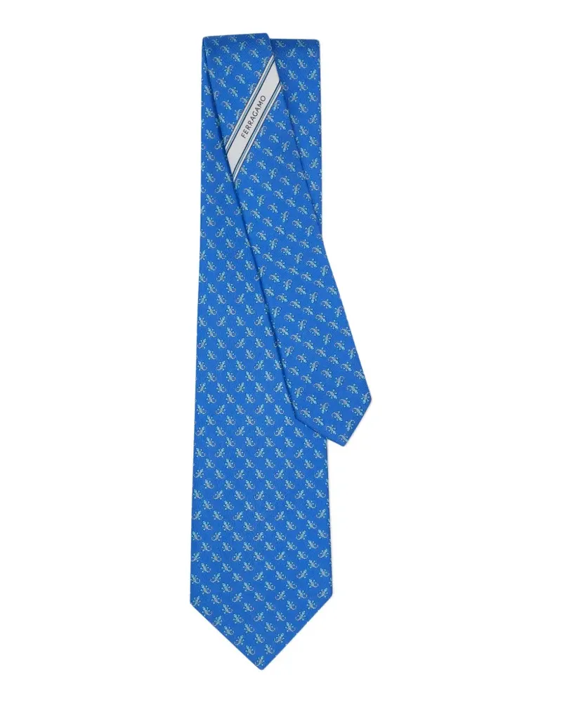 Ferragamo Seidenkrawatte mit Gecko-Print - Blau Blau