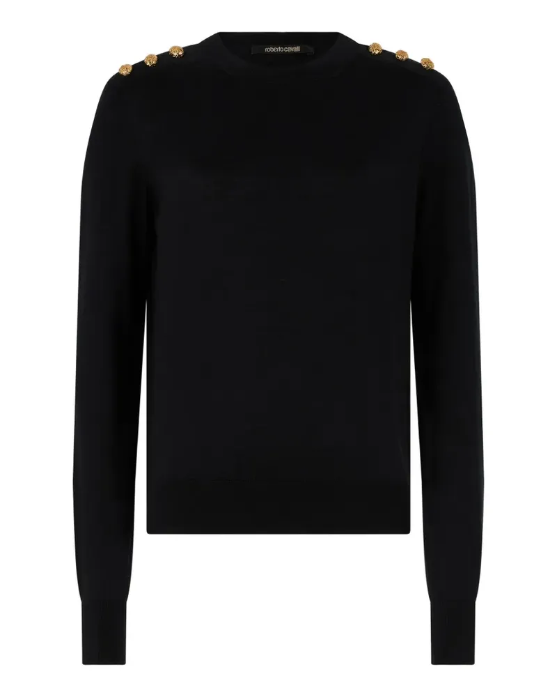 Roberto Cavalli Goldfarbener Pullover mit Knopfdetail - Schwarz Schwarz