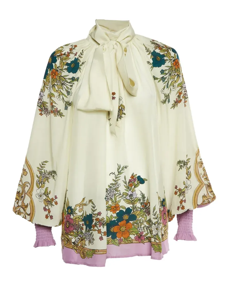 ALEMAIS Antoinette floral-print neck-tie blouse - Nude Nude