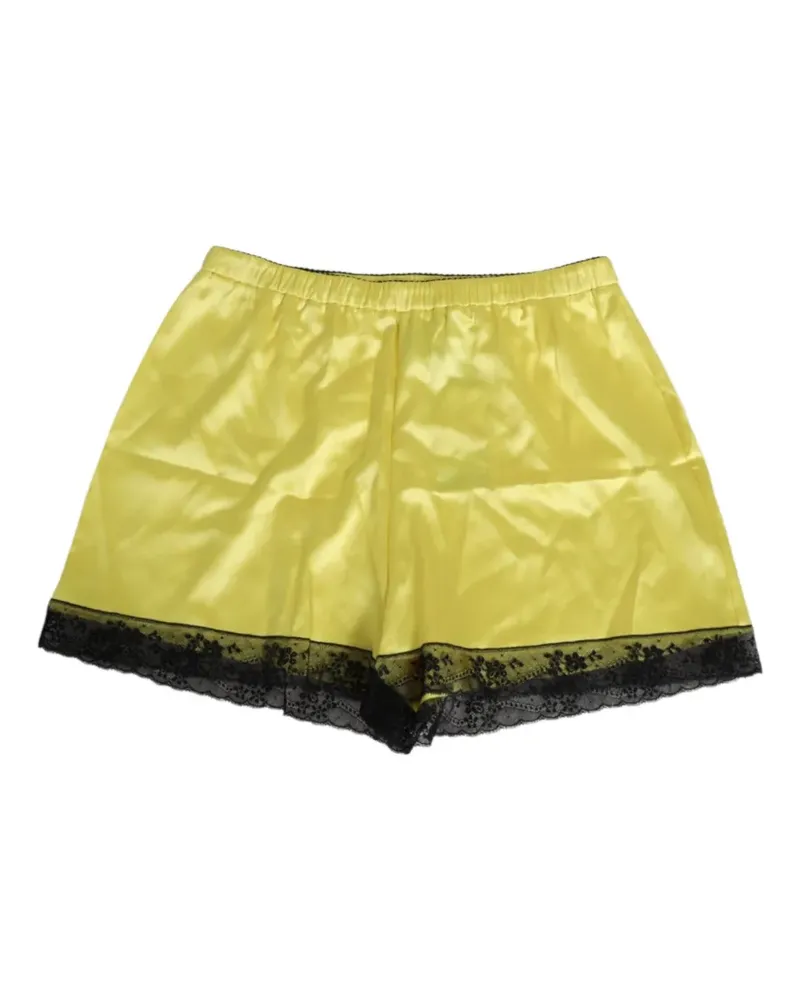 Dolce & Gabbana Seidensatin-Unterwäsche-Shorts mit Spitzenbesatz - Gelb Gelb