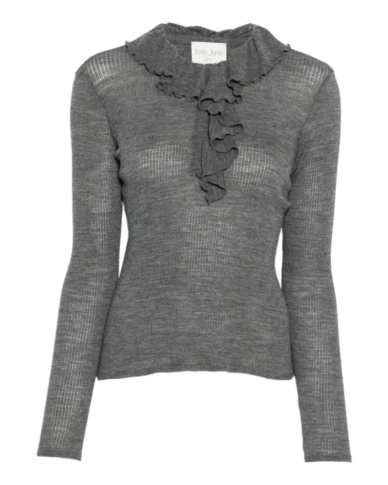 forte_forte Geripptes T-Shirt mit Rüschen - Grau Grau
