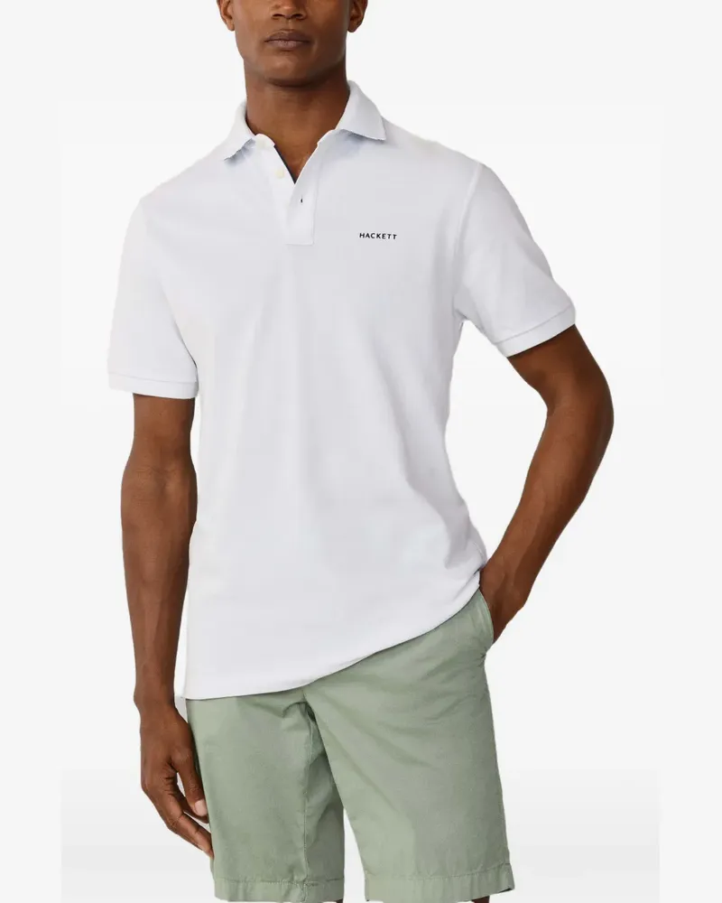 Hackett Poloshirt mit besticktem Kragen - Weiß Weiß