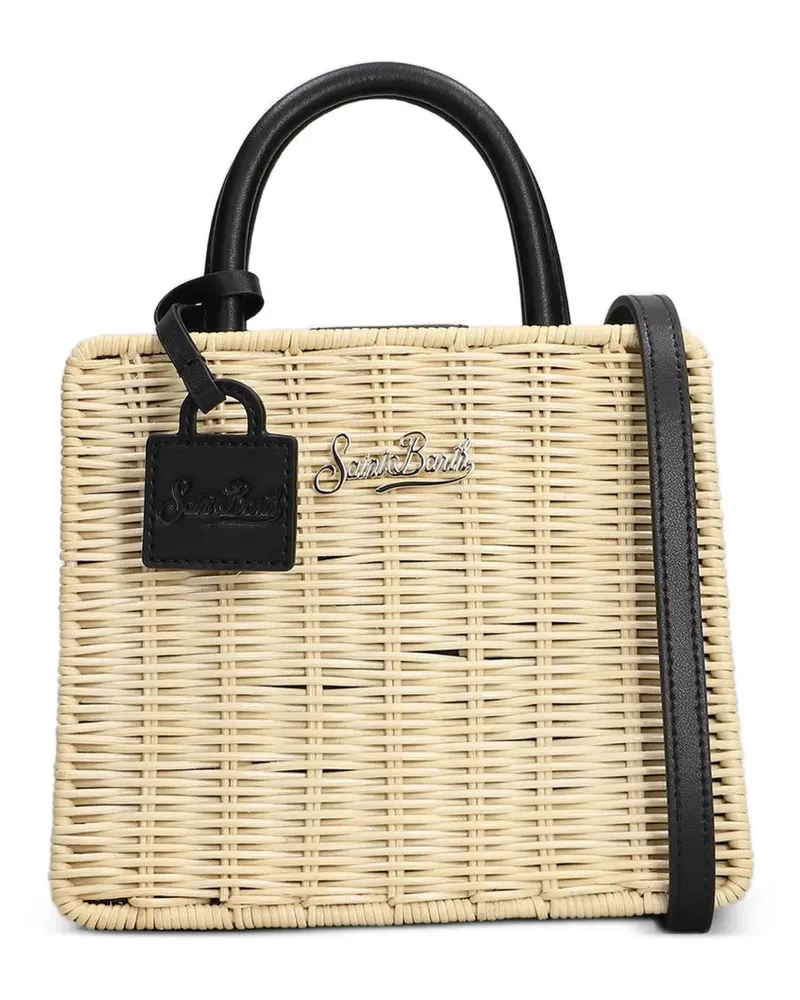 MC2 Saint Barth woven logo-plaque shoulder bag - Nude Nude