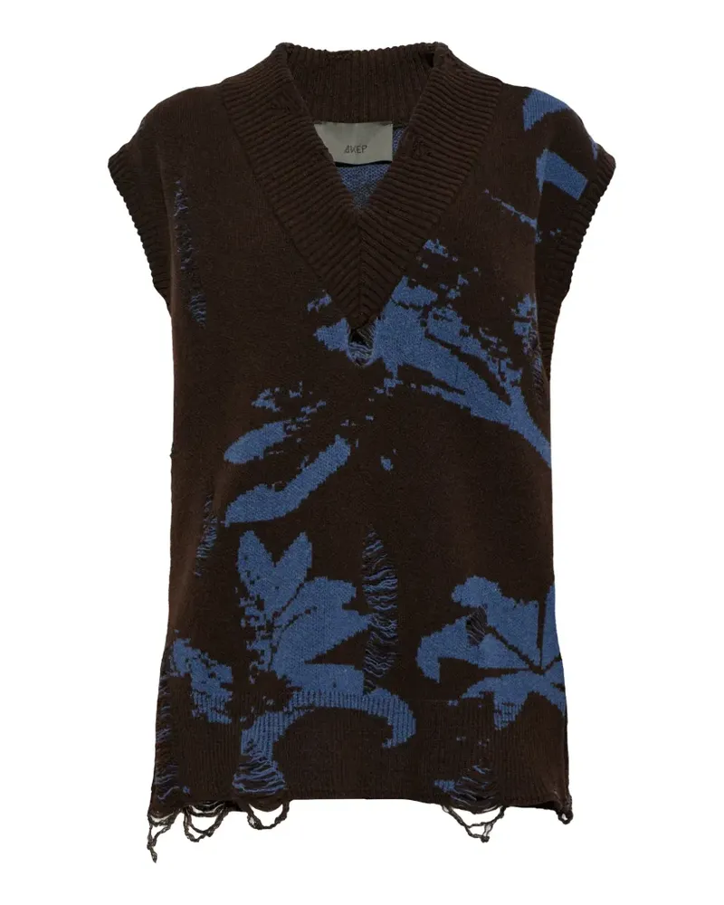 AKEP Pullunder im Distressed-Look mit Blumen-Intarsie - Braun Braun