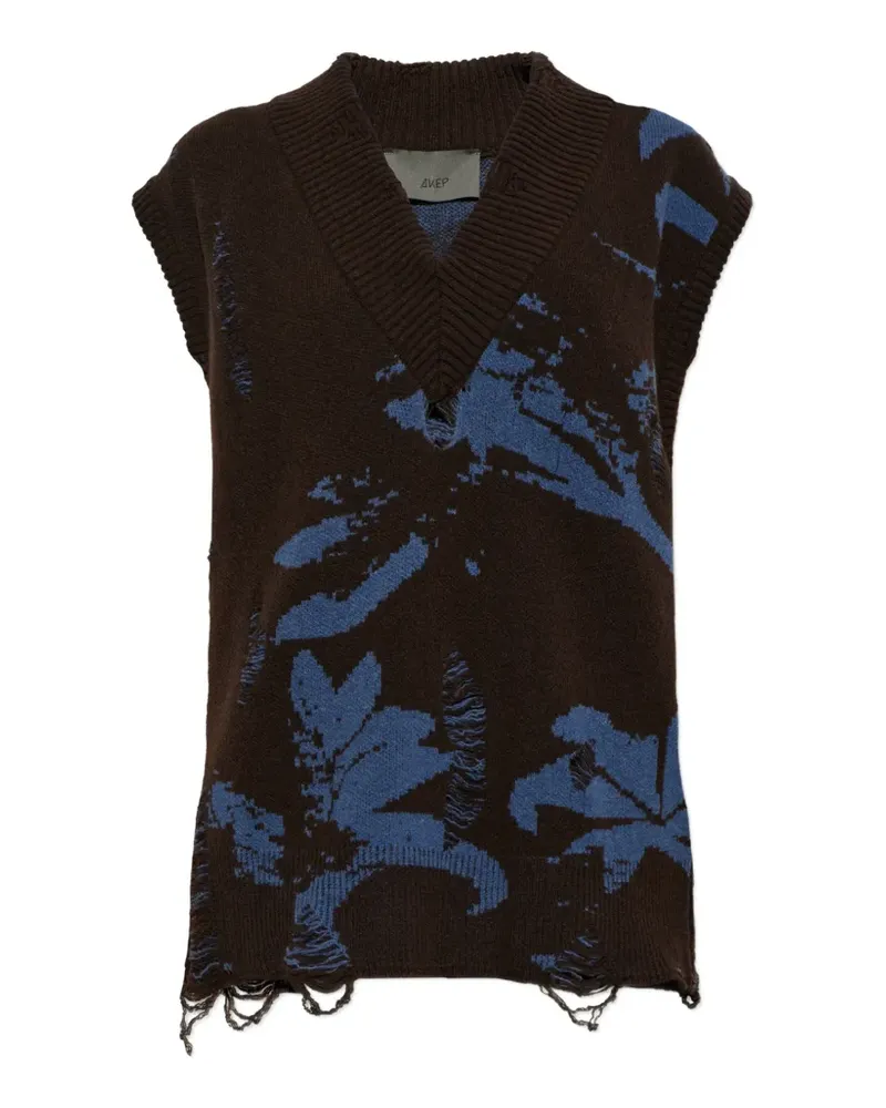 AKEP distressed floral-intarsia knit vest - Braun Braun