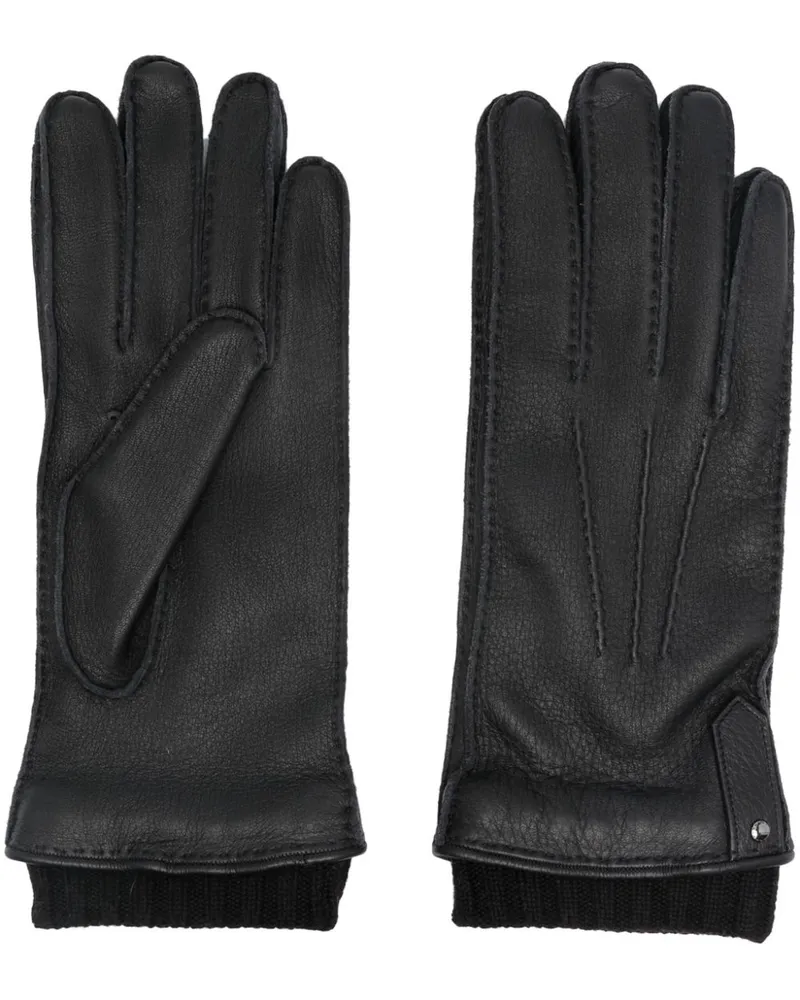 Canali Handschuhe aus Leder mit Ziernaht - Schwarz Schwarz