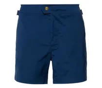 Badeshorts aus kompaktem Popeline mit Logo-Schnalle - Blau