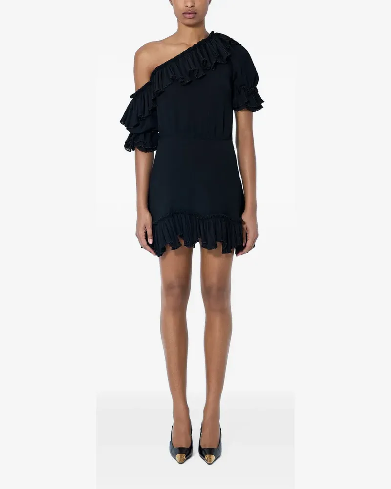 Saint Laurent One-Shoulder-Minikleid mit Rüschen - Schwarz Schwarz