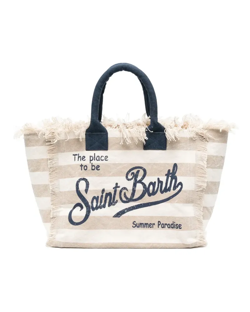 MC2 Saint Barth Vanity striped fringed tote bag - Nude Nude