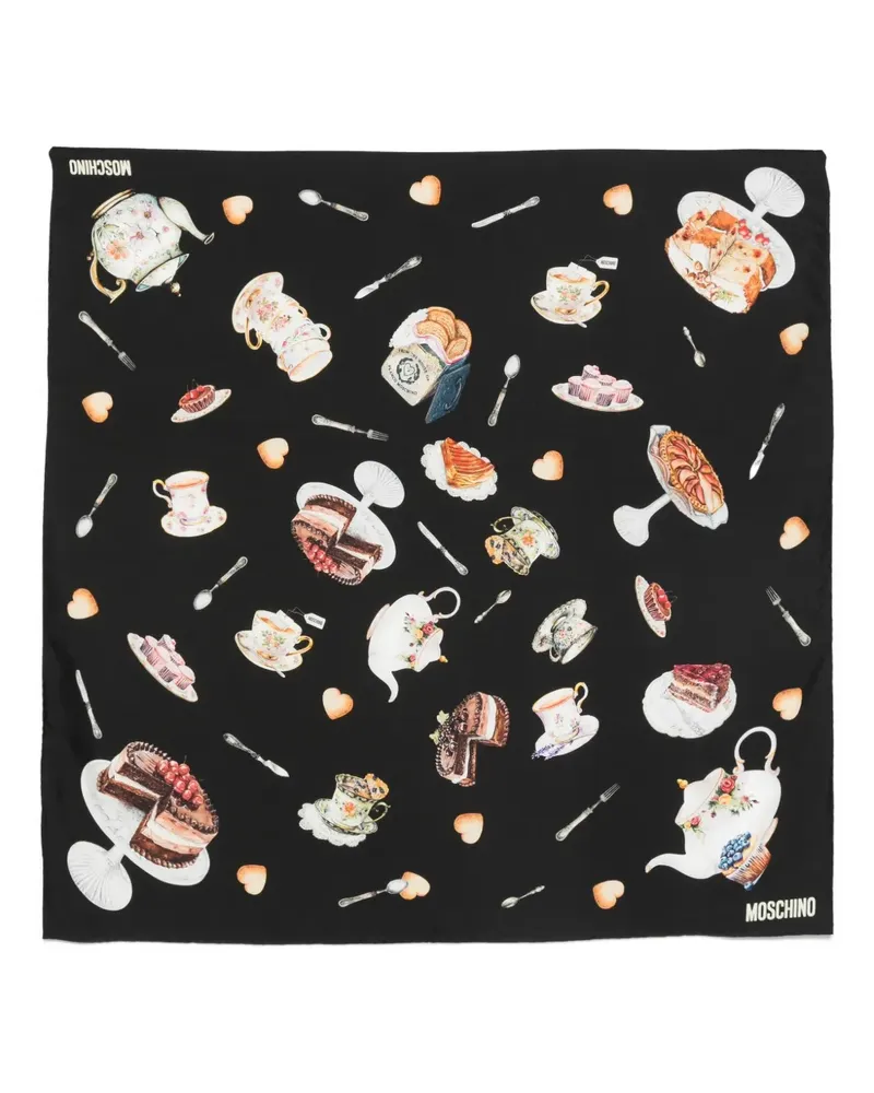 Moschino Seidenschal mit Tea Time-Print - Schwarz Schwarz