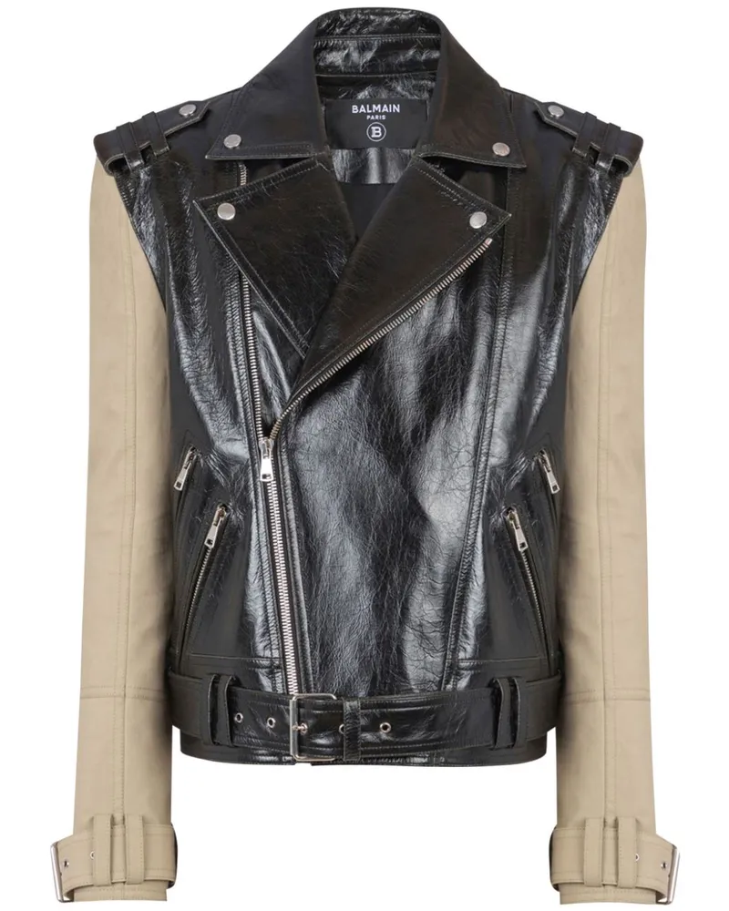 Balmain Bikerjacke mit Kontrasteinsätzen - Schwarz Schwarz