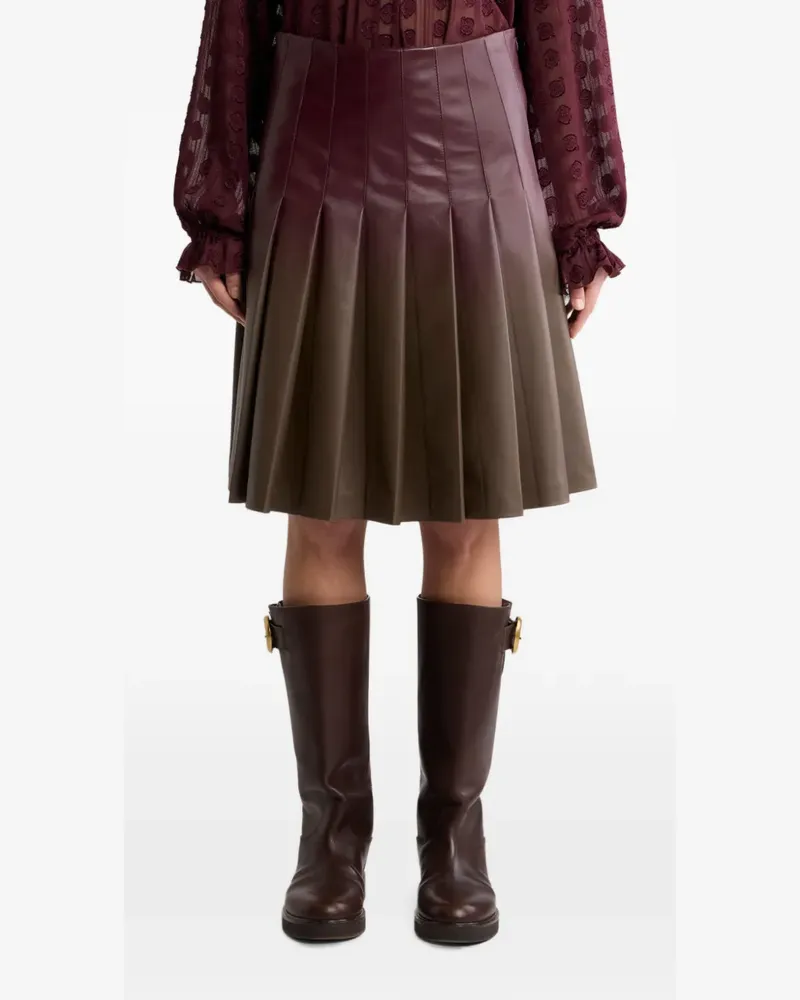 Etro short pleated-skirt in degradé-leather - Braun Braun